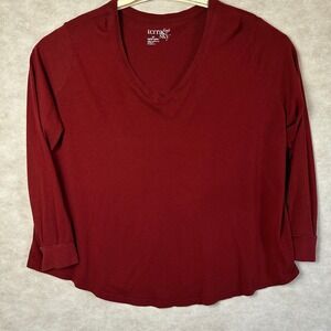 Terrace Sky Red V Neck Long Sleeve Casual Everyday Tunic Top 1X 16W 18W